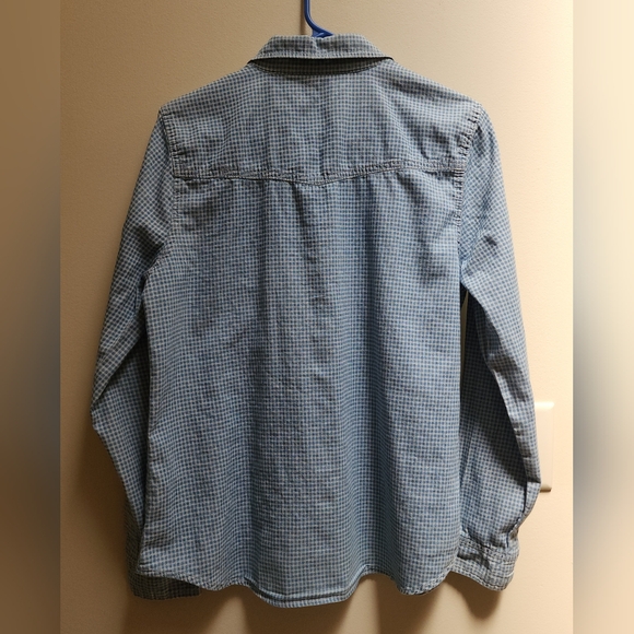 Vintage Vanilla Star Blue Gingham 100% Cotton Button-Up Shirt Size L - Picture 4 of 12